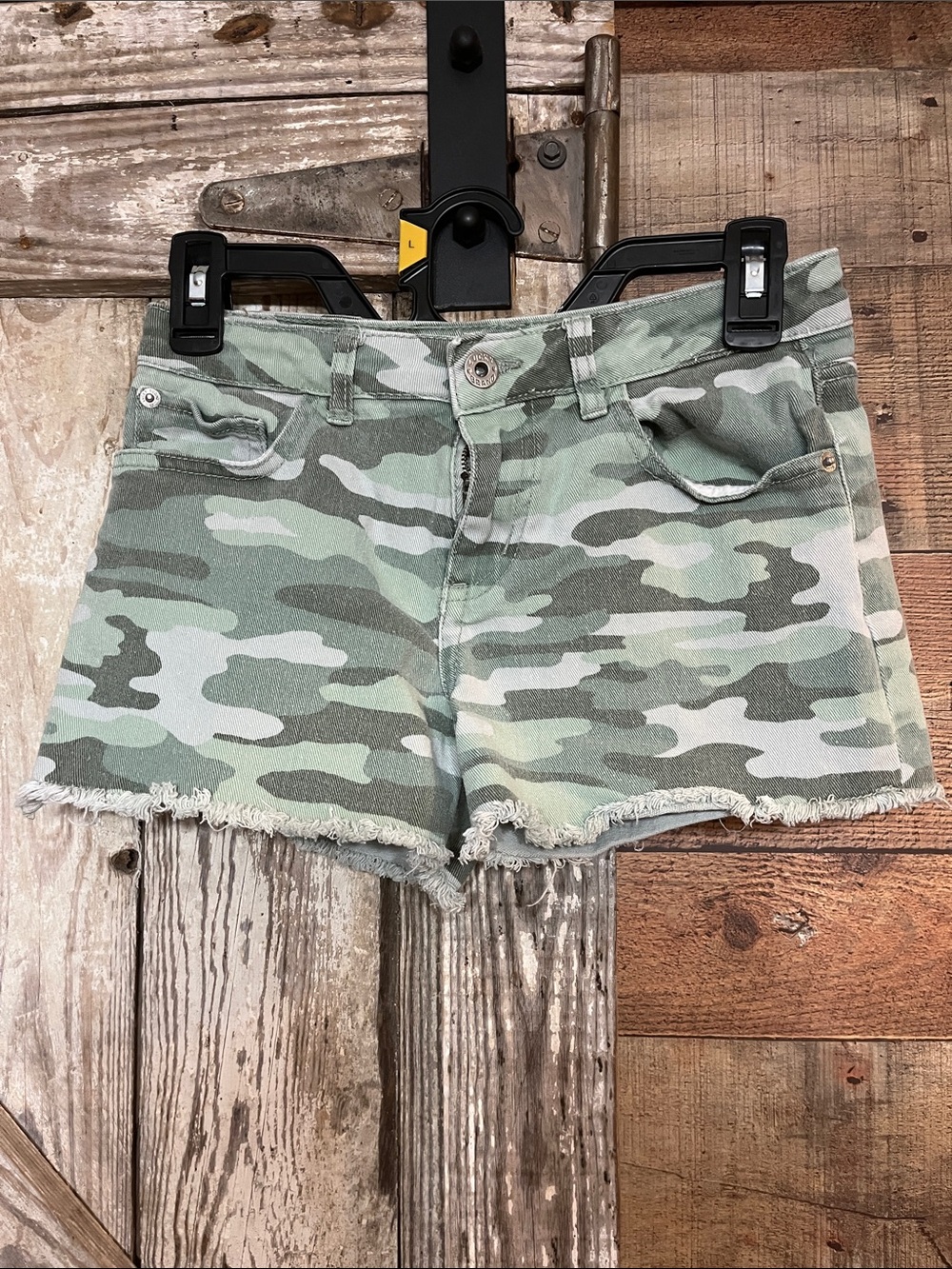 Lucky Brand Green Camo Frayed Hem Jean Shorts